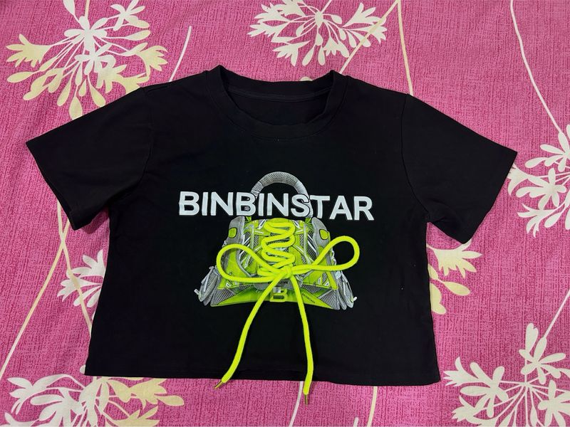 Binbinstar Black Crop Top With Shoelace Detail