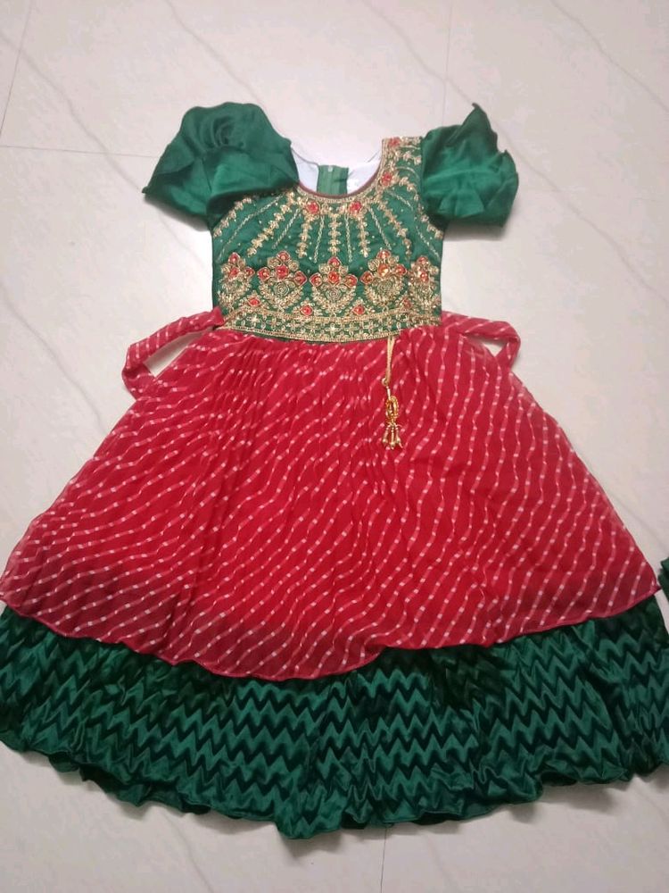 Red And Green Colour Umbrella Dress
