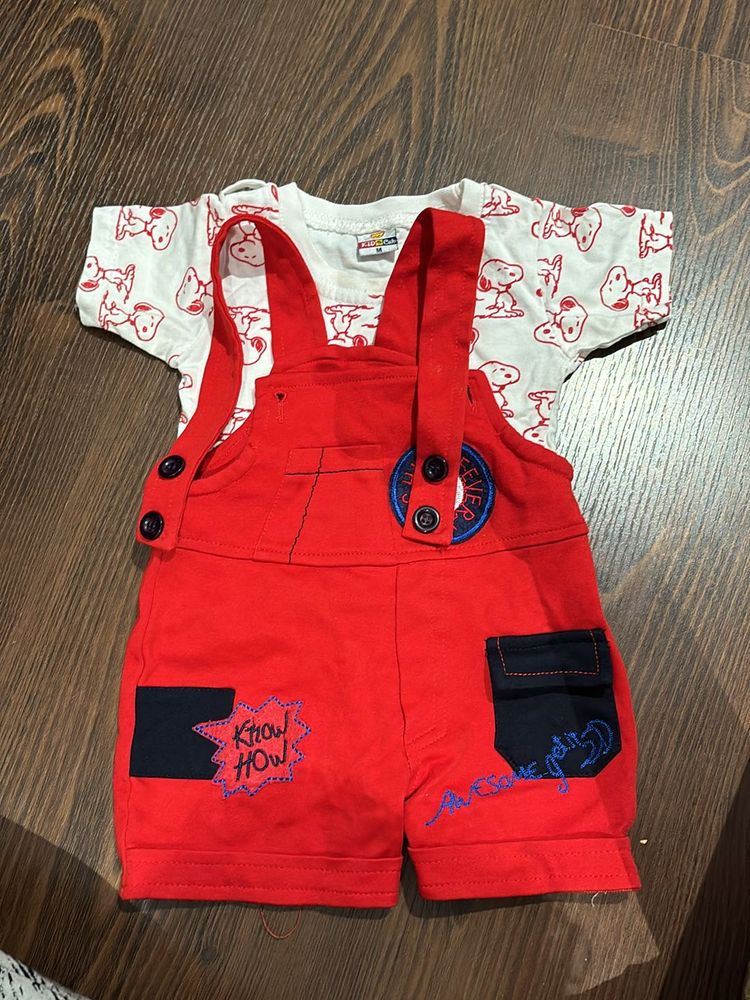 Red Dungaree Set