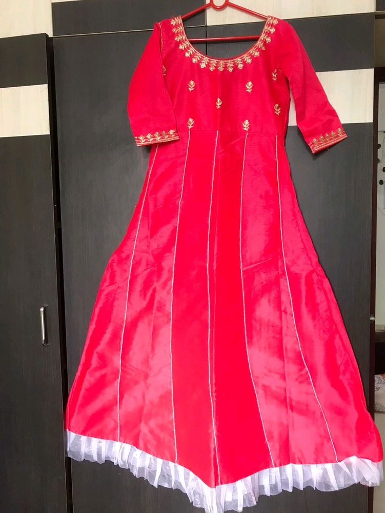 Beautiful Ethnic Red full Length Gown with Organza