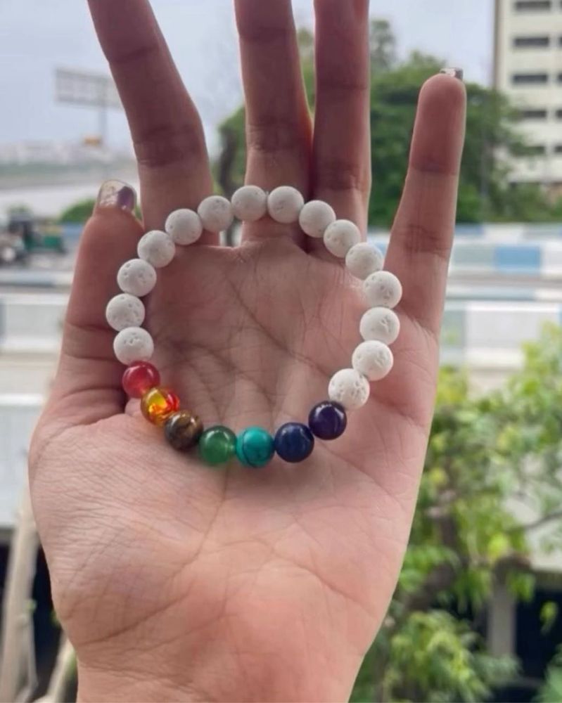 7 Chakra White Bead Bracelet