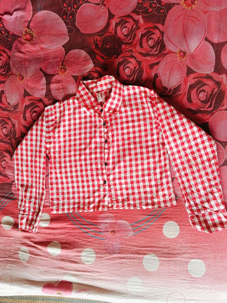 Check Red And White Colour Crop Shirt