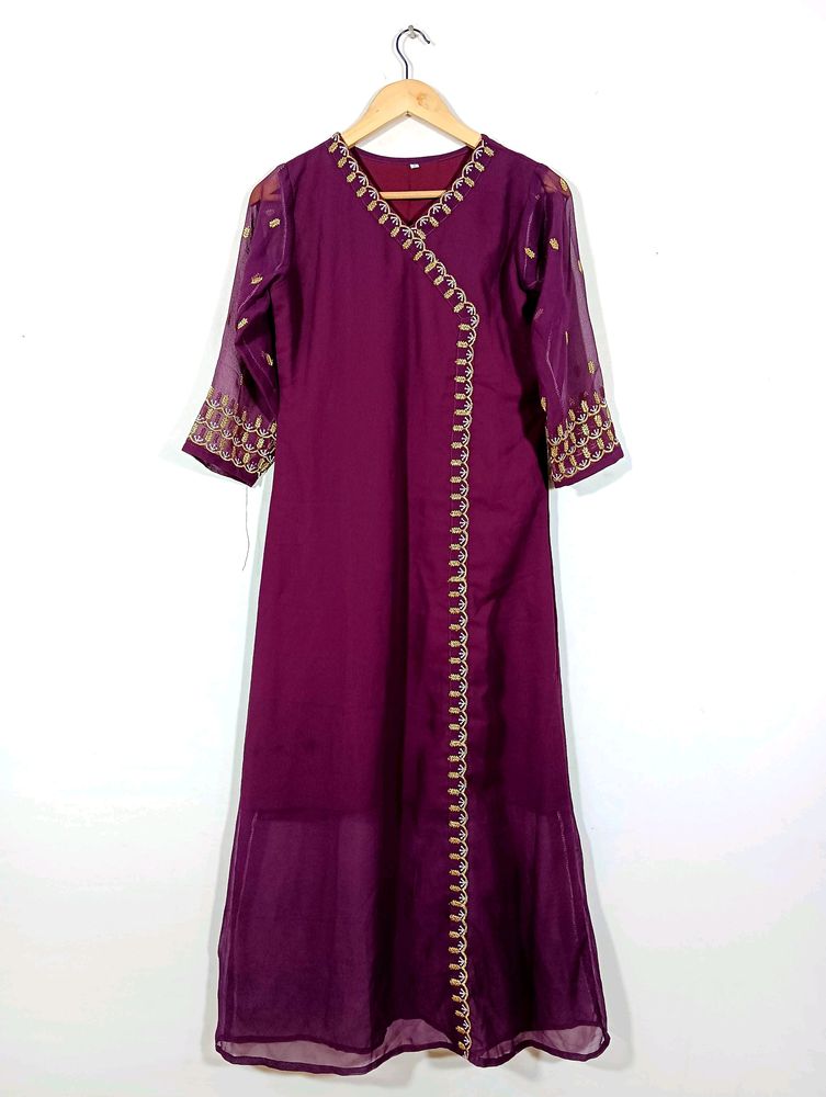 Purple And Gold Work Kurta (Women)