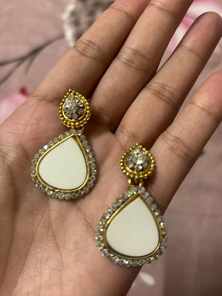 Golden And White Earrings