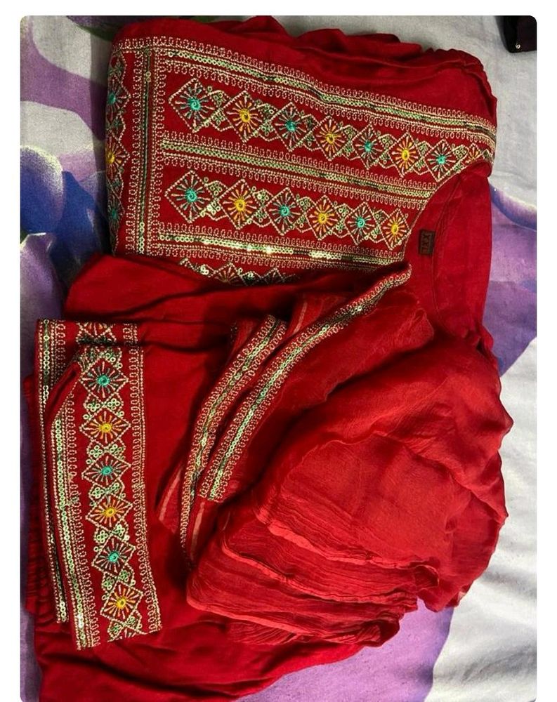 Brand New Stitched Red Colour Suit With Embroidery