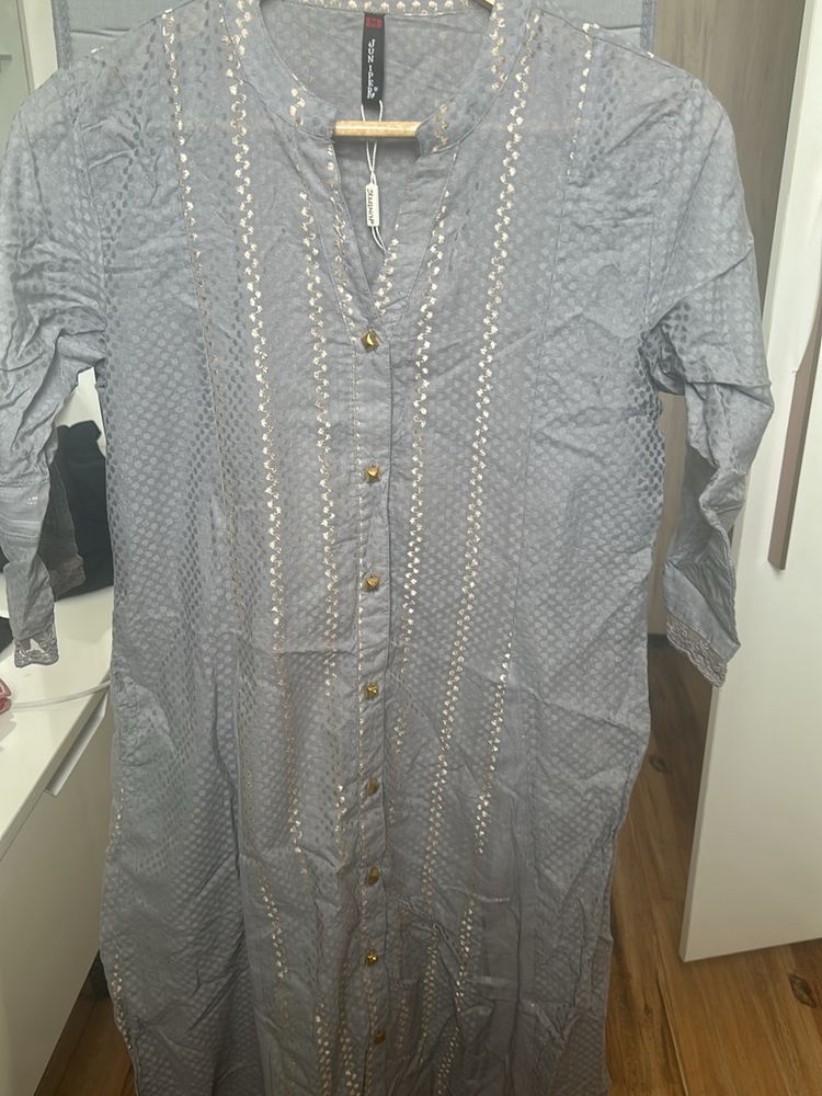 Grey A Line Kurti With Pockets