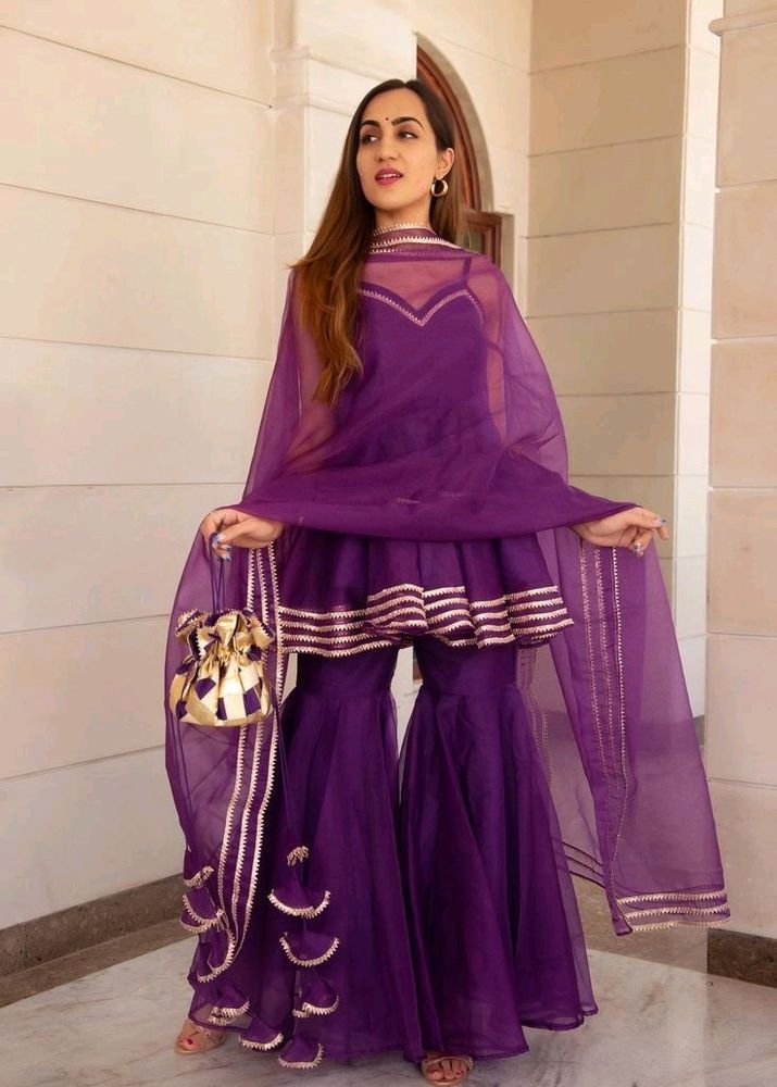 Plum Kurti With Sharara Set