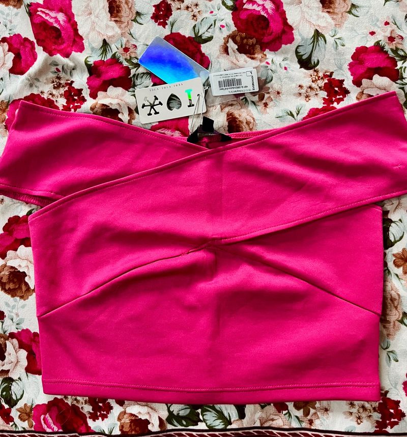 Pink Bandage Bardot Crop