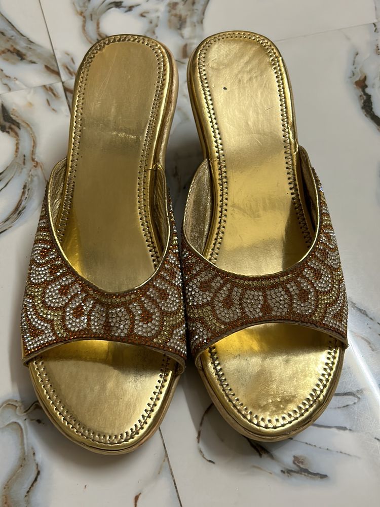 Golden Diamond Slip On Wedges