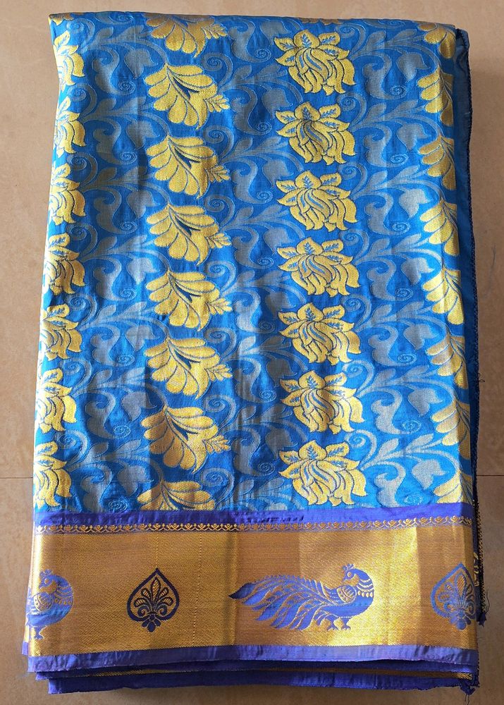 Banarasi Silk Blend Saree(Blue And Gold)