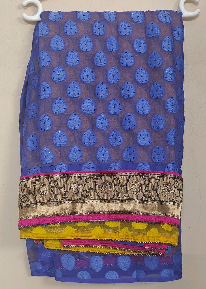 Festive Wear Saree Navy Blue (No Blouse)