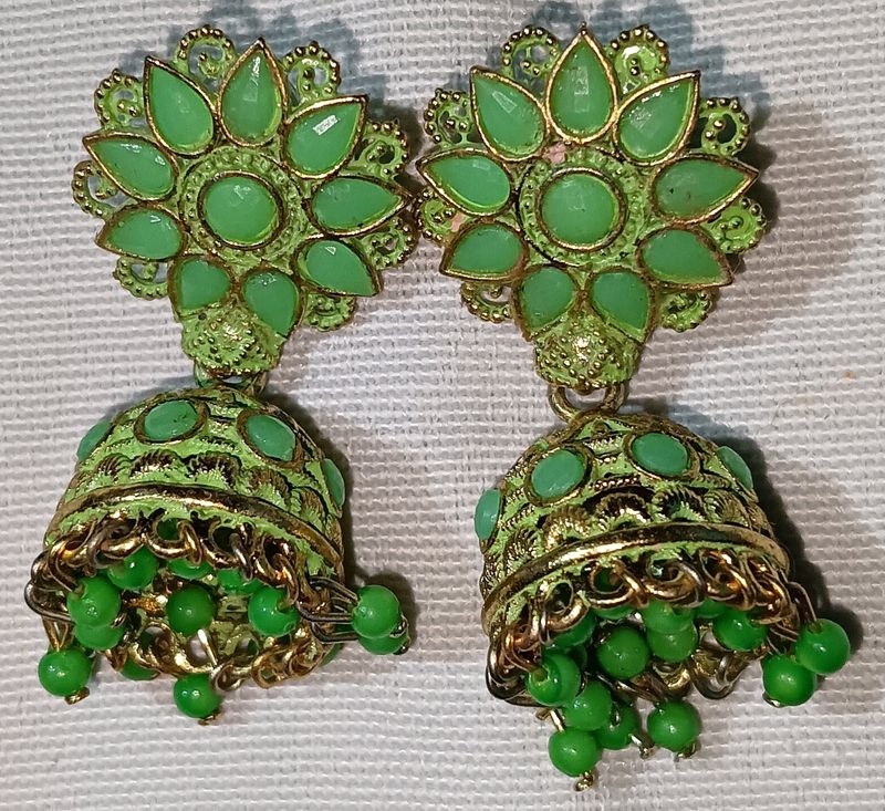 Parrot Green Jhumki Earings