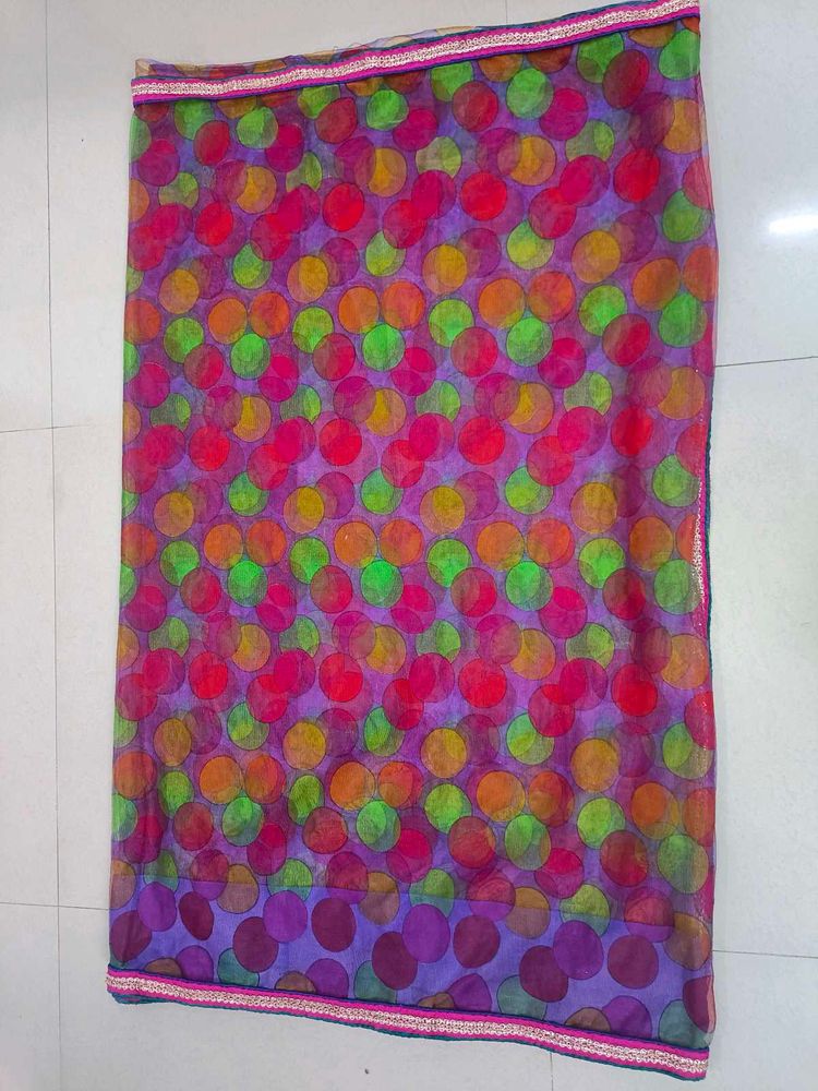 Multi Colour Net Saree With Beautiful Lace !