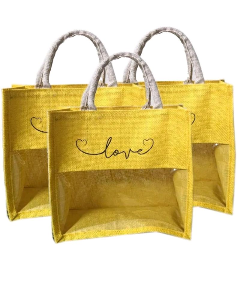 Reusable Transparent Yelllow Jute Wedding Gift Bag