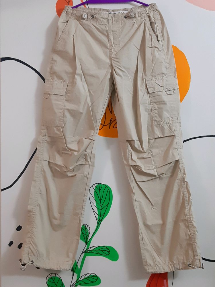 Khaki Parachute Cargo Pants (6 Pockets)