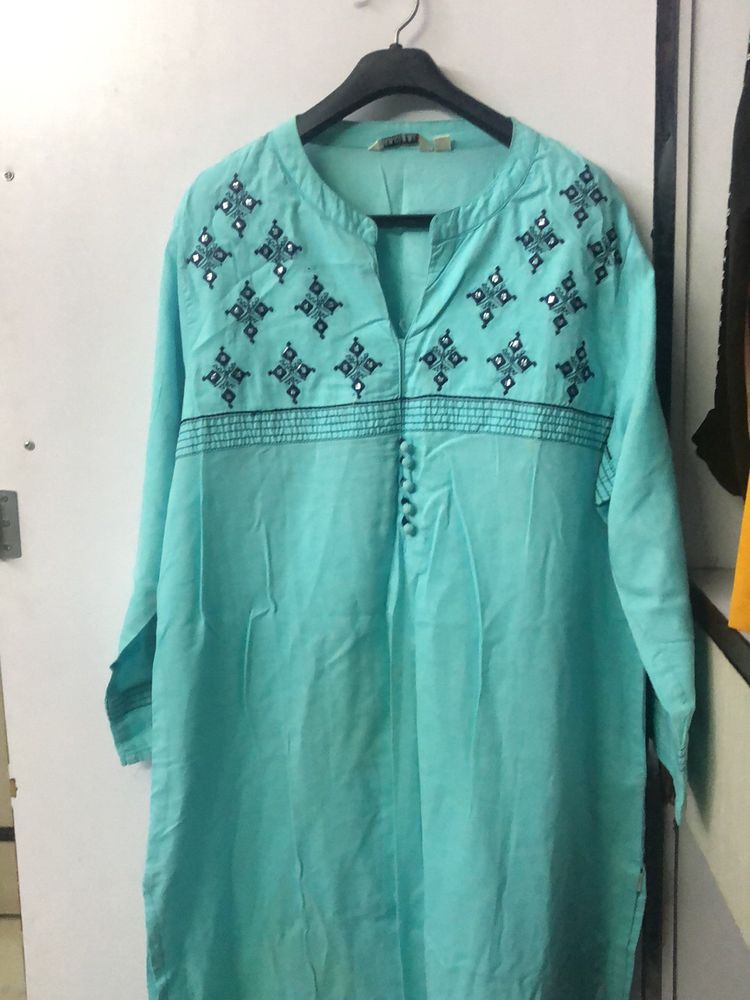 Karigari Cyan Blue Straight Kurta For Daily Use