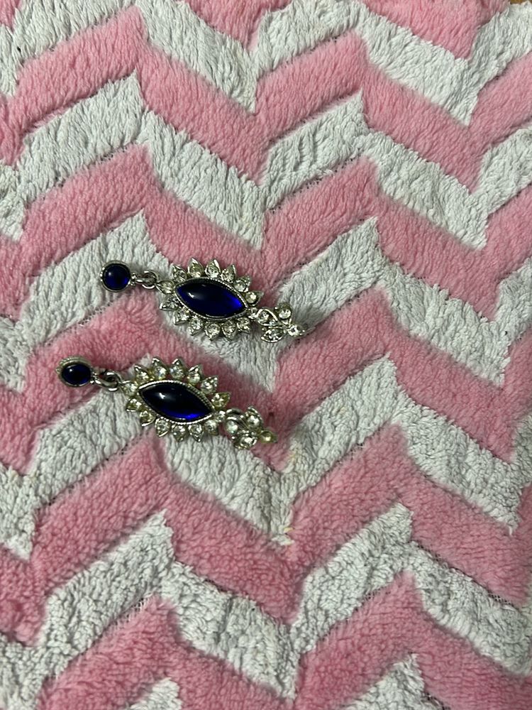 Blue and Silver Stone Studded Earrings