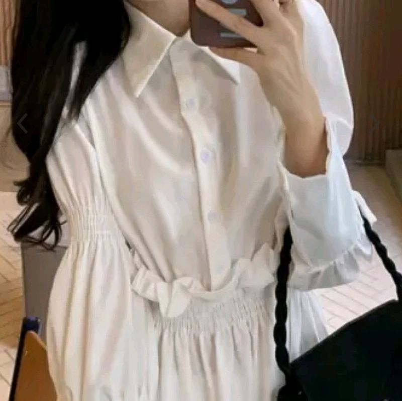 Women Button Front Collar Shirt Dress🤍