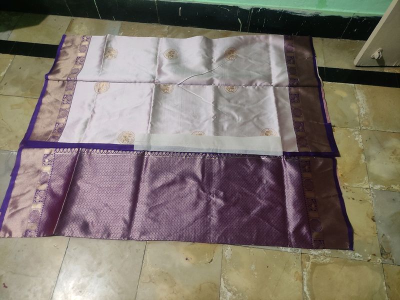 Unused Banasari Saree...cream And Purple