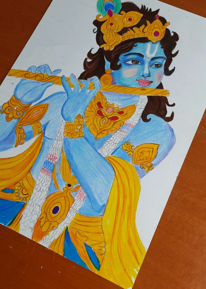 Shree Krishna Drawing With Pencil Color