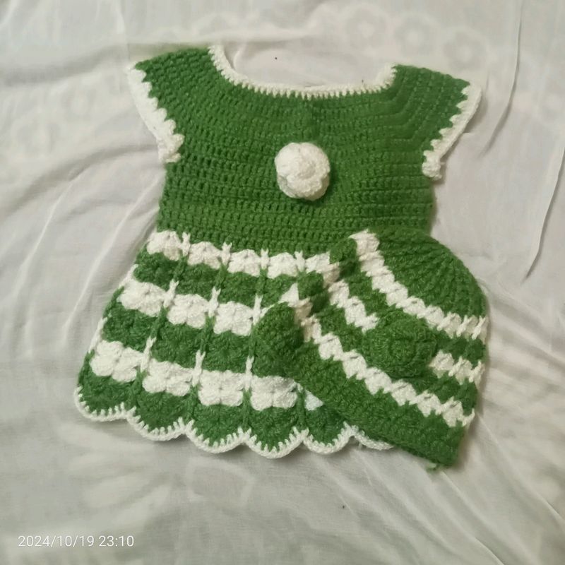 Pure Woollen Handmade Frock With Cap