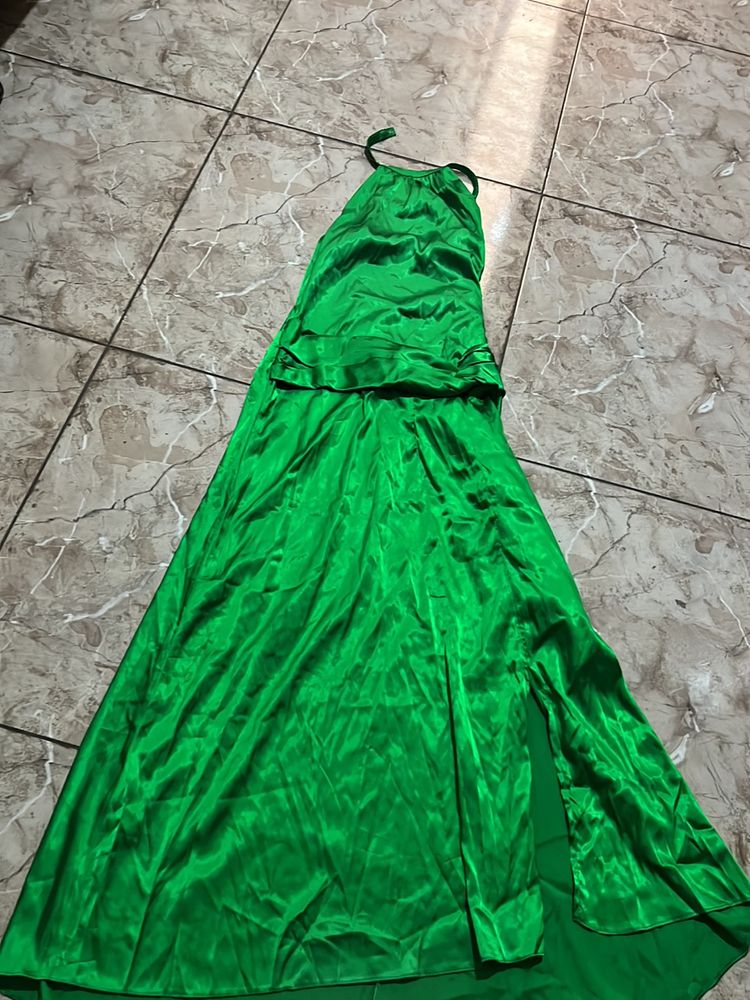 Maxi Gown Satin Green Color