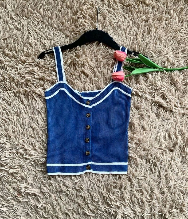 Blue Front Open Crop Top