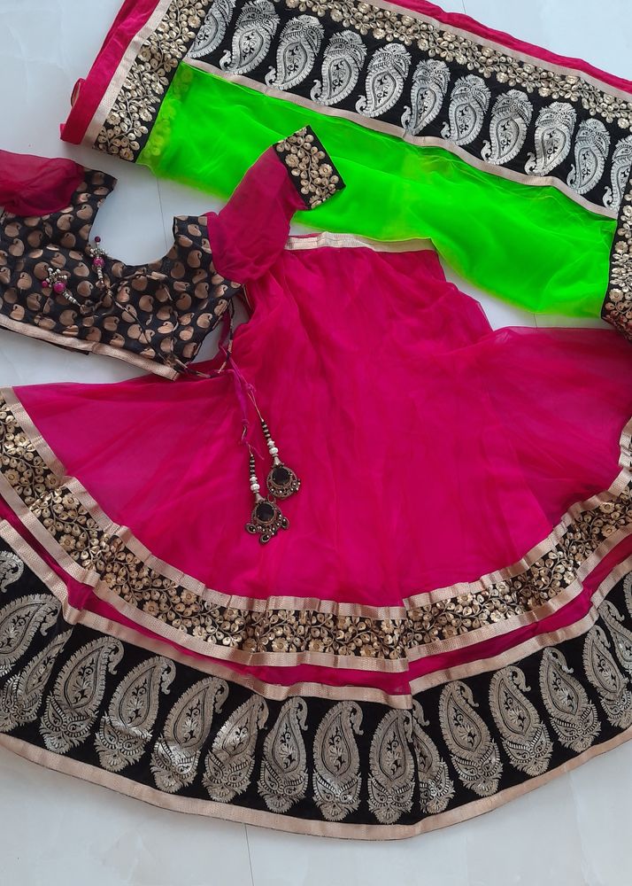 Pink And Green Lehenga Set