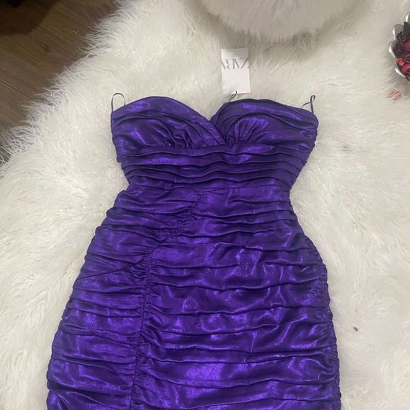 Zara Lilac Strapless Draped Mini Dress