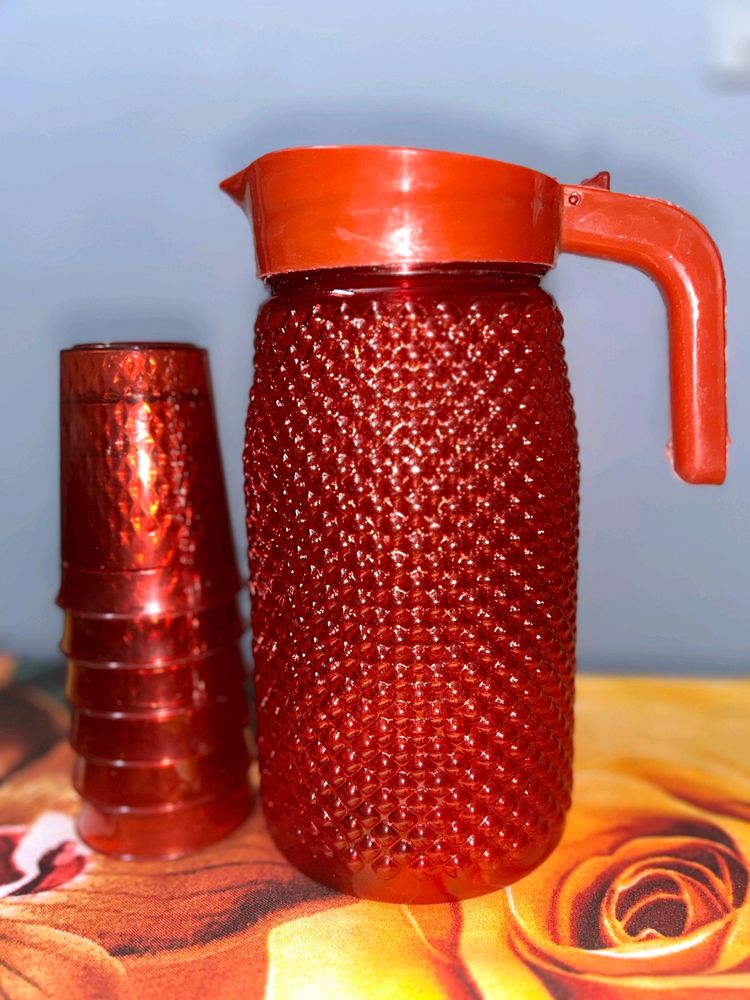 Unbreakable Plastic Water Jug With 6 Glasses