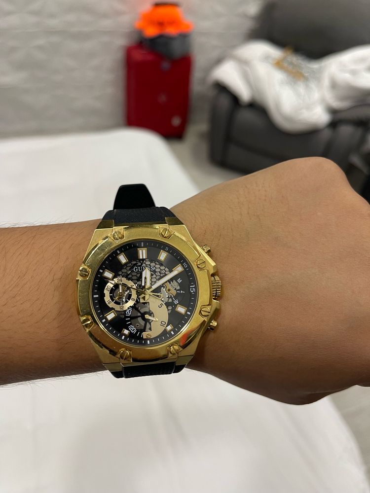 Guess Black Pattern Gold Watch