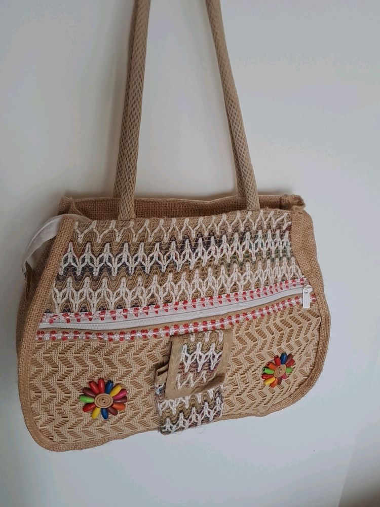 y2k Boho Jute Beach Handbag with beads