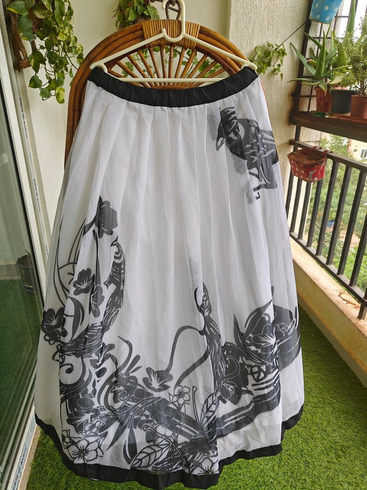 Peacock Printed White Skirt