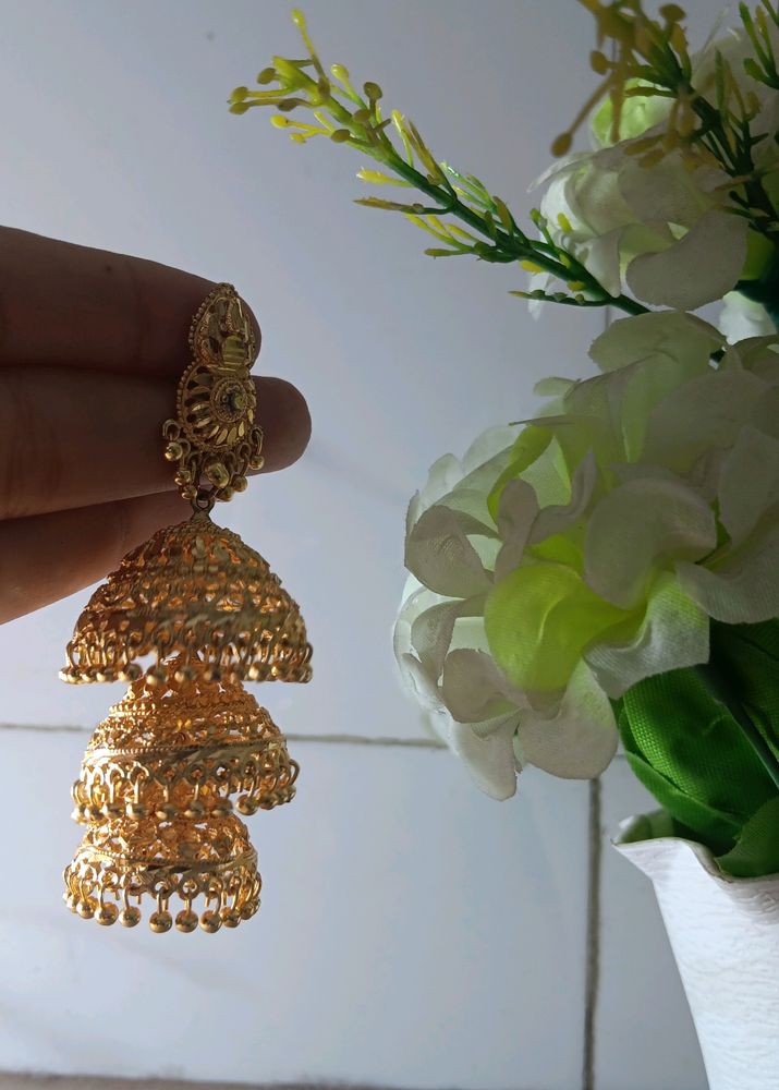 Triple Layered Golden Jhumkas