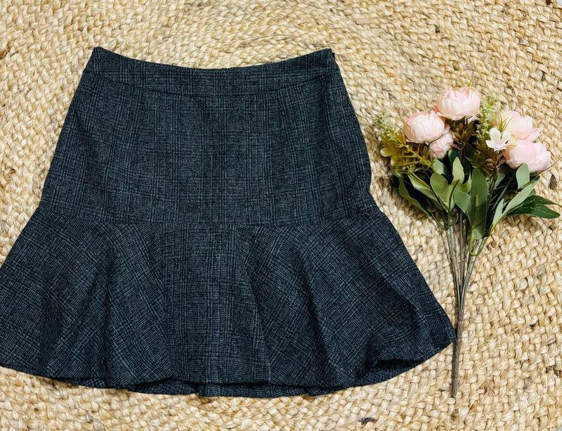 Charcoal Check Mini Flared Skirt