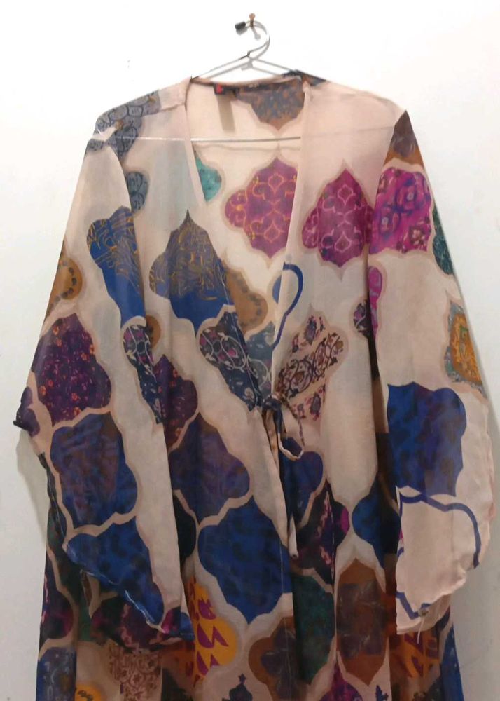 Multicolored Chiffon Printed A -line Women Shrug