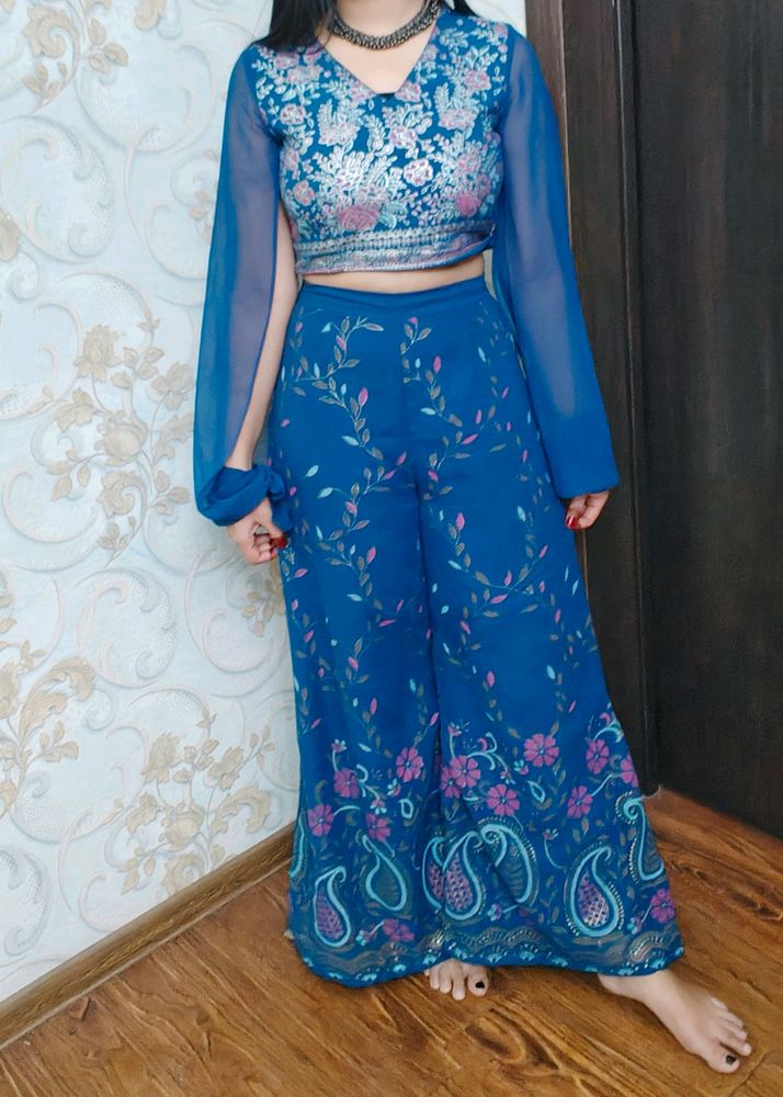 Blue Crop Top And Sharara