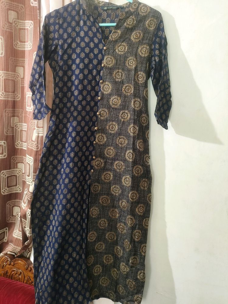 Straight Blue Kurtha With Side Pocket Size xs