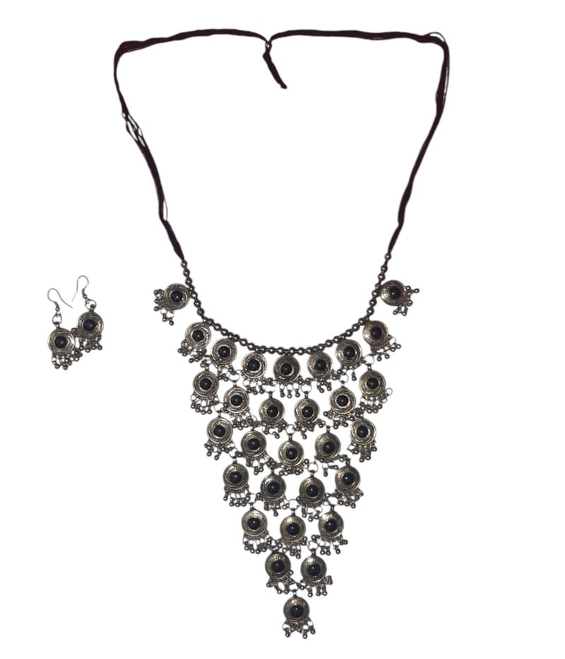 Layered Luxury: Silver Oxidized Coin Neckpiece