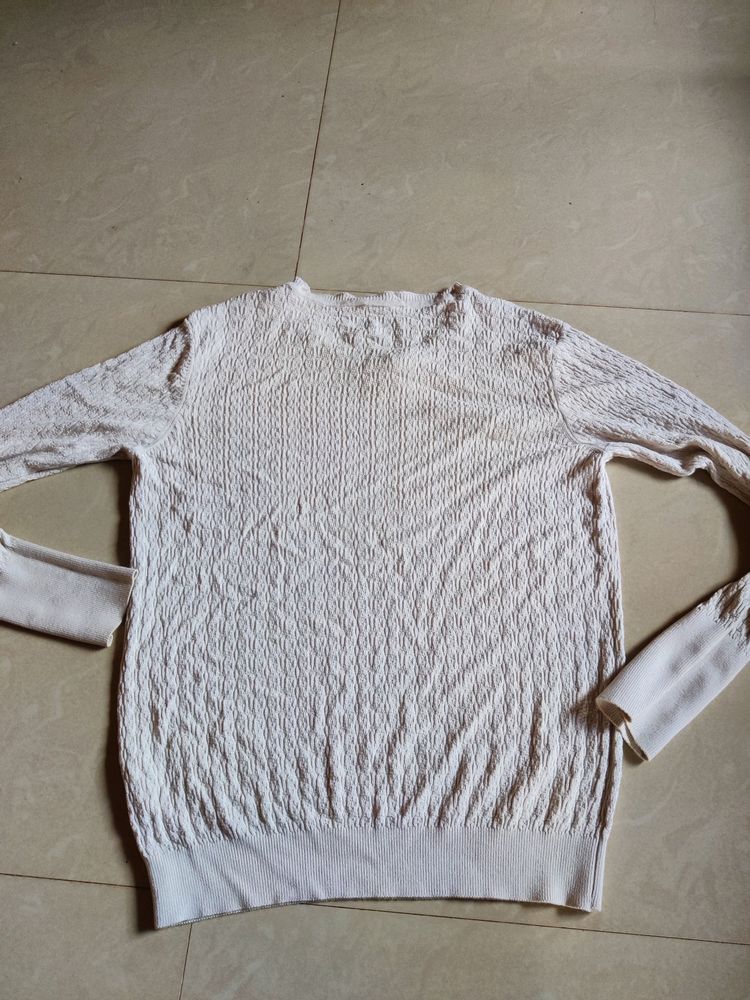 White Ribbed Sweatshirt