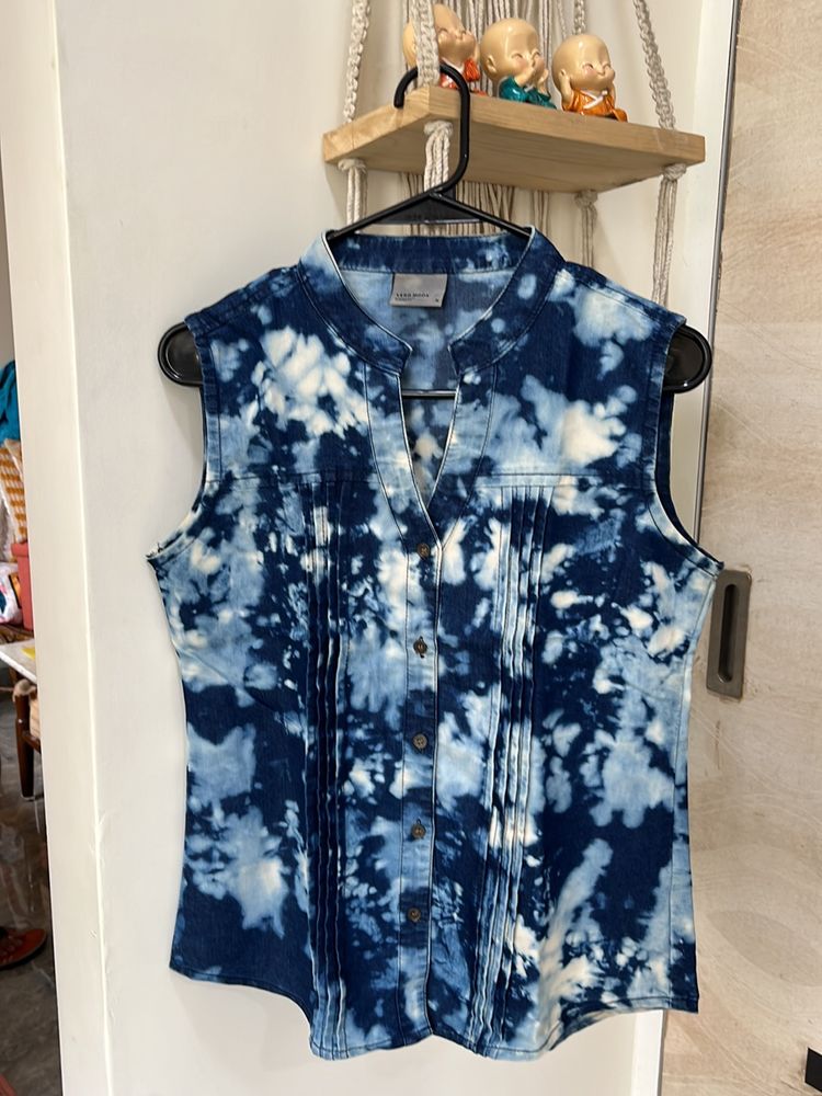 VERO MODA Blue Tie-dye Effect Denim Sleeveless Top