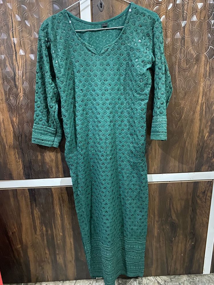 Dark Green Long Festive  Kurti