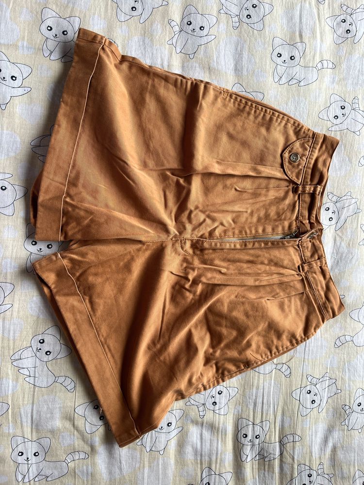 Brown Vintage Up Waist Shorts