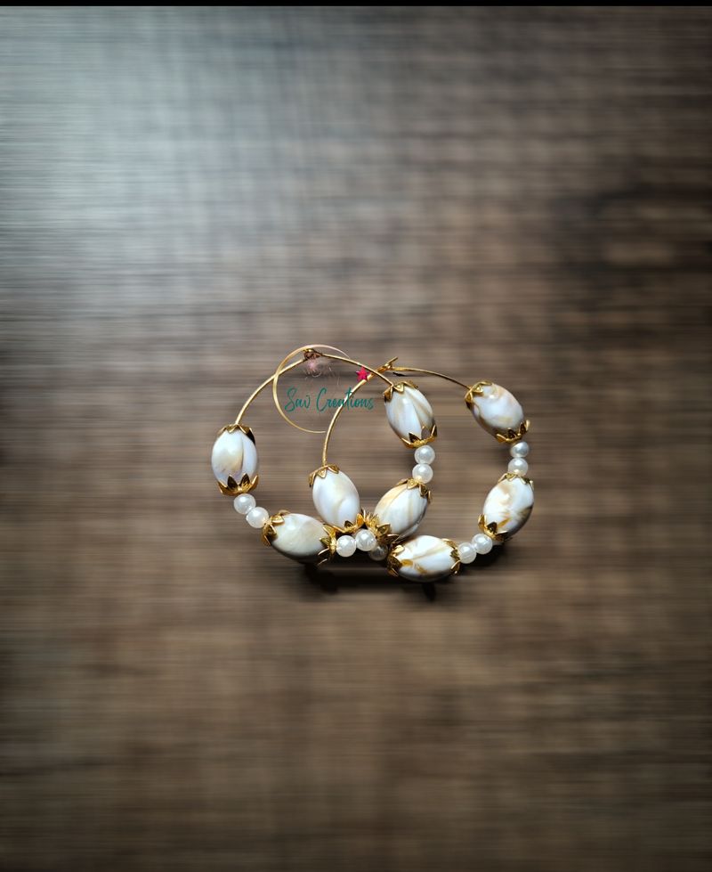 Pearl And Shell Hoop Earrings