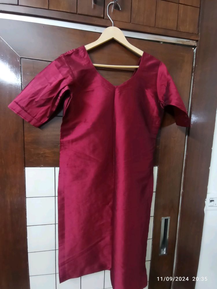 Maroon Silk Plain Kurta