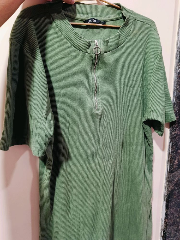 Zudio Olive Green Ribbed Dress In Xl Size