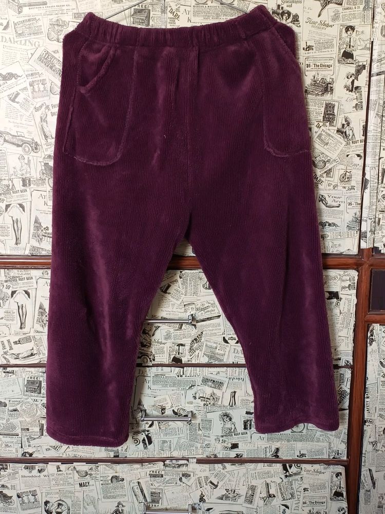 Women Wool Dark Purple Side Pockets Pyjama