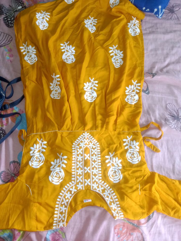 Chikenkari Yellow Kurta