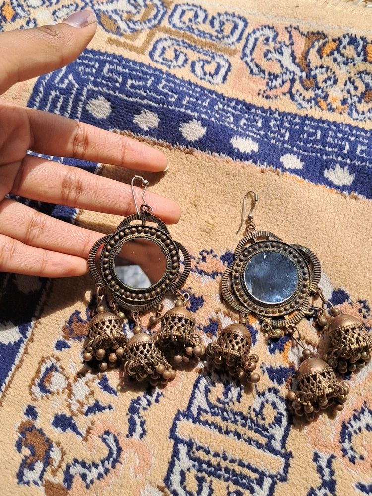 Brown Oxidised Jhumka earrings