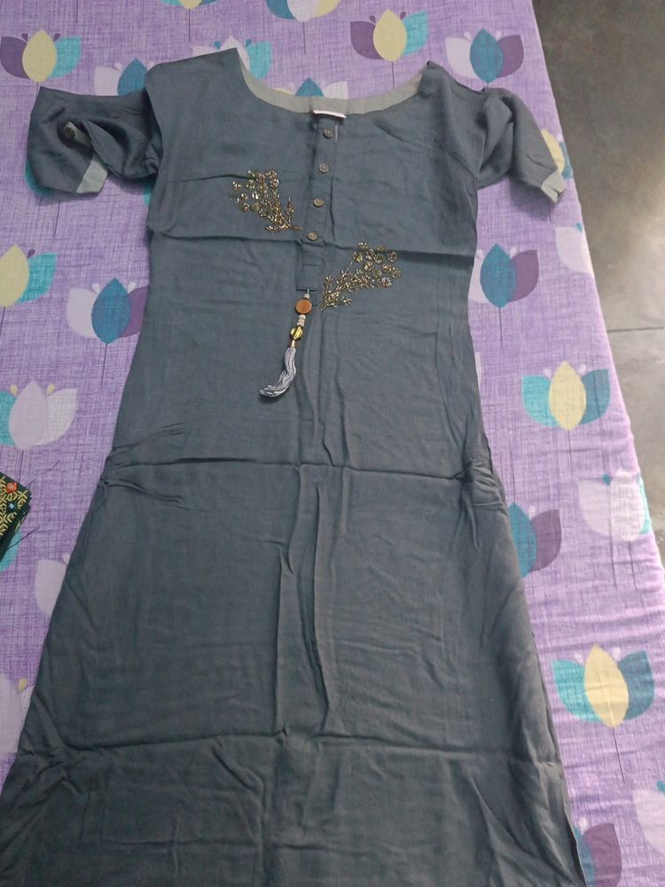 Grey Colour Daily Wear Long Kurta